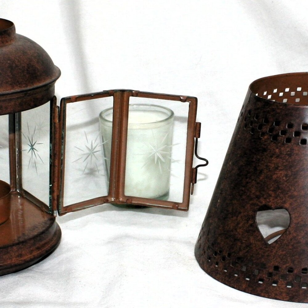 Vintage Yankee Candle Glass & Metal Tea Light Candle Lanterns - Set of 2 - Picture 6 of 12